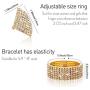 Hicarer Women Crystal Jewelry Set Rhinestone Tassel Choker Necklace Long Tassel Earrings Rhinestone Stretch Bracelet Ring