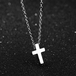 TEMICO Tiny Simple Cross Pendant for Children Boys Girls Stainless Steel Small Necklace with 16'' Chain