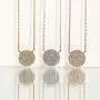 A+O Gift for Mom, Aunt, Grandma - CZ Pave Disc Necklace in Sterling Silver, Gold Vermeil, Rose Gold Vermeil