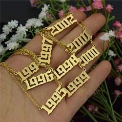 HUTINICE Birth Year Necklace, Old English Number Silver Pendant Necklace for Women and Girl Birthday Gift 18 inch Gold Chain Stainless Steel Friendship Jewelry