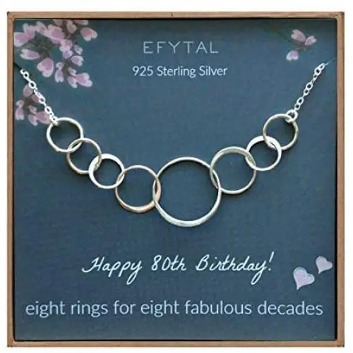 EFYTAL 80th Birthday Gifts for Women, Sterling Silver Eight Circle Necklace for Her, 8 Decade Jewelry 80 Years Old EFYTAL 80th Birthday Gifts for Women, Sterling Silver Eight Circle Necklace for Her, 8 Decade Jewelry 80 Years Old