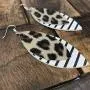 Cheetah Print Earrings for Women - 2-Layered Faux Leopard Leather Earrings Dangle Statement - Snake Print Danglers - Glitter & PU Leather - Set of Two - Mall of Style