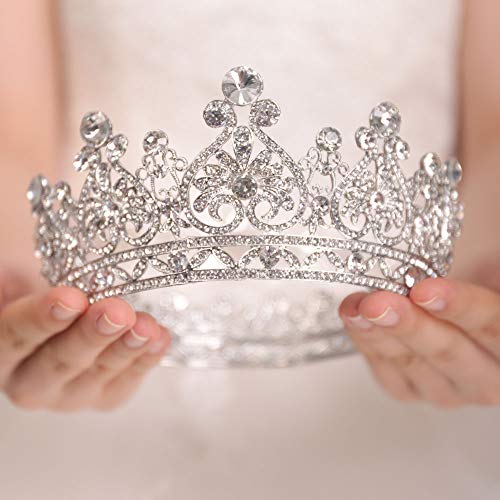 FXmimior Silver Bead Bridal Wedding Crown Headband Women Crystal Tiara Headpiece Wedding Hair Accessories