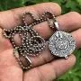 Tribal Jewelry Maya Mayan Calendar Aztec Inca Alaskan Native American Indian Mexican Peruvian Pewter Mens Pendant Necklace Good Luck Charm Protection Amulet for men unisex w Silver Ball Chain