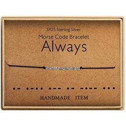 Morse Code Always Forever Bracelet 925 Sterling Silver Handmade Bead Adjustable String Bracelets Inspirational Jewelry for Women