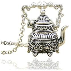 RechicGu Vintage Silver Victorian Wonderland 3D Tea Pot Party Steampunk Necklace Goth