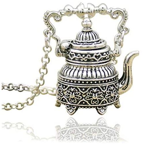RechicGu Vintage Silver Victorian Wonderland 3D Tea Pot Party Steampunk Necklace Goth