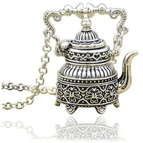 RechicGu Vintage Silver Victorian Wonderland 3D Tea Pot Party Steampunk Necklace Goth