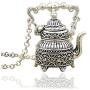 RechicGu Vintage Silver Victorian Wonderland 3D Tea Pot Party Steampunk Necklace Goth