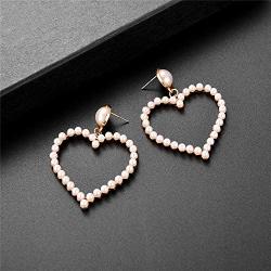 Lux Accessories Heart Shaped White Pearls Fashion Dangle Earrings