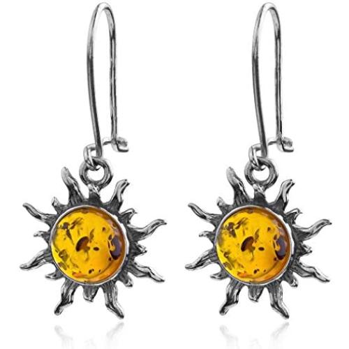 Amber Sterling Silver Romantic Sun Hook Earrings