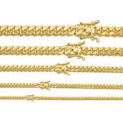 Solid 925 Sterling Silver - 14k Gold Plated - Miami Cuban Link Chain Or Bracelet - Box Lock Cuban Link 4-10.5mm - Italy Mens Necklace