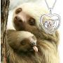 925 Sterling Silver Sloth Bear Pendant Necklace Heart Animal Love ''Slow Down Be Happy'' Mother Daughter Jewelry Gift for Women