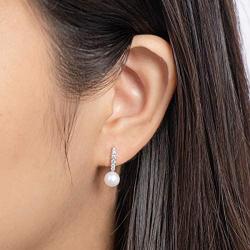 Pearl Dangle Drop Earrings Freshwater Cultured White Pearl Sterling Silver Stud Drop Earrings Pearl Jewelry Gifts for Women Girls Wife