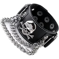 Jovivi Punk Leather Cuff Bracelet Skull Design Bracelet Wristband Adjustable Size 7 to 8 Inches Include a Pouch