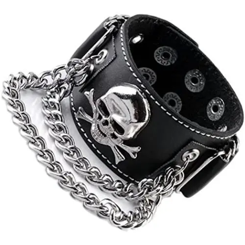 Jovivi Punk Leather Cuff Bracelet Skull Design Bracelet Wristband Adjustable Size 7 to 8 Inches Include a Pouch Jovivi Punk Leather Cuff Bracelet Skull Design Bracelet Wristband Adjustable Size 7 to 8 Inches Include a Pouch