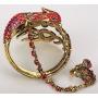 YACQ Womens Hinged Big Peacock Bracelet Slave Stretch Ring Set - Fit Wrist Size 6-1/2 to 7-1/2 Inch & Finger 7 to 9 - Lead Nickle Free - Halloween Costome Outfit
