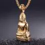 Xusamss Plated 18K Gold Titanium Steel Buddha Religious Pendant Necklace,22inches Link Chain
