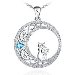 Sianilvera 925 Sterling Silver Cat Necklace for Women Girl Celtic Moon Cat Birthday Valentines Jewelry for Wife Girlfriend Daughter