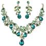 BriLove Womens Bohemian Boho Crystal Filigree Vine Leaf Hollow Enamel Statement Necklace Dangle Earrings Set