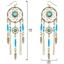 Lux Accessories Burnished Goldtone & Turquoise Dream Catcher Drop Earrings