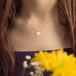 14k Solid Gold 0,01 ct Diamond Heart Pendant Necklace for Women, A Perfect Surprise Gift for Her, 18 inch