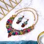 BriLove Wedding Bridal Jewelry Set for Women Austrian Crystal Teardrop Cluster Statement Necklace Dangle Earrings Set