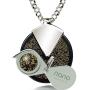 I Love You Necklace 24k Gold Inscribed in 120 Languages in Miniature Text on Spinning Round Black Onyx Gemstone Pendant and Black Crystal Heart Drop Earrings Jewelry Set for Women, 18'' Rolo Chain
