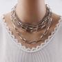 Layered Punk Chunky Chain Choker Necklace, Statement Cool Sliver Multilayer Hip Hop Necklace with Lock Pendant for Women Girls