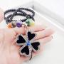 HSQYJ Crystal Pendant Necklace Long Black Beads Chain Necklaces with Statement Charm Pendant Boho Sweater Necklace for Women Girl Fashion Jewelry