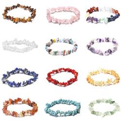 Natural Gemstone Chakra Crystal Healing Chip Gemstone Stretch Bracelets Tumble Polished Align Chakras/Conquer Fear/Increase Communication Reiki