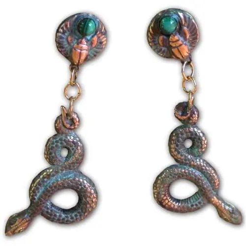 Egyptian Serpent and Scarab Earrings - Malachite Egyptian Serpent and Scarab Earrings - Malachite