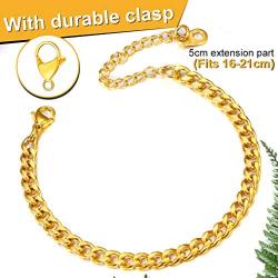 ChainsPro Boys Chain Link Bracelet, 4 mm Width, 16+5CM Adjustable, 18K Gold Plated/316L Stanless Steel/Black-with Gift Box