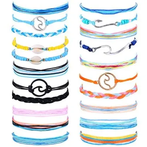 CASSIECA 18-21 Pcs Beach Surfer Strand Wave Bracelet for Women Men Wax Wrap Rope Bracelet Anklet Set Adjustable Friendship Handcrafted Waterproof CASSIECA 18-21 Pcs Beach Surfer Strand Wave Bracelet for Women Men Wax Wrap Rope Bracelet Anklet Set Adjustable Friendship Handcrafted Waterproof
