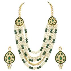 Aheli Exquisite Multi Strand Faux Kundan Beads Pearl Necklace Earrings Set Indian Ethnic Wedding Traditional Jewelry for Women