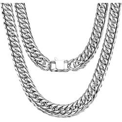 Jewelry Kingdom 1 Miami Cuban Link Chain for Men Stainless Steel Silver Necklace 8mm 13mm 16mm Double Tight Curb Link Chains Women Choker 18 to 30 inch