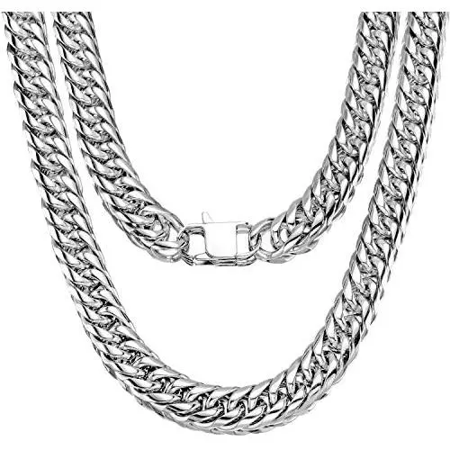 Jewelry Kingdom 1 Miami Cuban Link Chain for Men Stainless Steel Silver Necklace 8mm 13mm 16mm Double Tight Curb Link Chains Women Choker 18 to 30 inch Jewelry Kingdom 1 Miami Cuban Link Chain for Men Stainless Steel Silver Necklace 8mm 13mm 16mm Double Tight Curb Link Chains Women Choker 18 to 30 inch