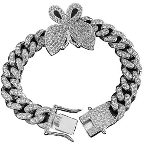 Butterfly Cuban Bracelet Miami Cuban Link Bracelets Multi CZ Rhinestone Exaggerated Iced Out Bling Butterfly Bracelets Hip Hop Punk Crystal Chain Bracelet Rapper Jewelry for Women Girl