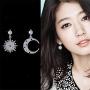 KaFu Gold Moon Star Asymmetrical Drop Earrings Sliver Sun Crystal Dangle Earrings with Rhinestone For Women Girls