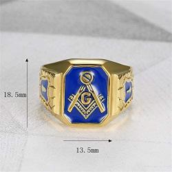 IFUAQZ Mens Stainless Steel Gold Plated Freemason Symbol Masonic Rings Blue G Lodge Master Mason Signet Biker Band