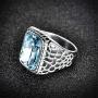 Syink Hypoallergenic Stainless Steel Ring Wedding Bands for Him, Large Aquamarine Color Stone Rings with Snake Pattern Engagement Promise Jewelry