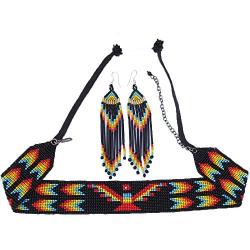 HANDMADE BEADED INDIAN FASHION JEWELRY GORGEOUS BLACK THUNDERBIRD BEADED CHOKER/NECKLACE S54/6
