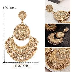 Gmai Antique Ethnic Brocade Mexico Gypsy Engraved Lotus Hook Dangle Earrings for Women and Girls