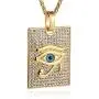 HZMAN 18k Gold Plated Iced Out Eye of Horus Egypt Protection Cross Dog Tag Pendant Stainless steel Necklace
