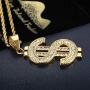 Lee Island Fashion 24K Gold Plated Simulated Diamond CZ Fully Dollar Sign Pendant Stainless Steel Necklace, 24 inch Chain Jewelry