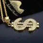 Lee Island Fashion 24K Gold Plated Simulated Diamond CZ Fully Dollar Sign Pendant Stainless Steel Necklace, 24 inch Chain Jewelry Lee Island Fashion 24K Gold Plated Simulated Diamond CZ Fully Dollar Sign Pendant Stainless Steel Necklace, 24 inch Chain Jewelry