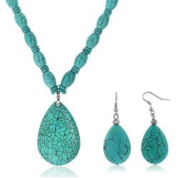 Gem Stone King 22 Inch Blue Simulated Turquoise Howlite Necklace with Drop Shape Pendant and Earring Set