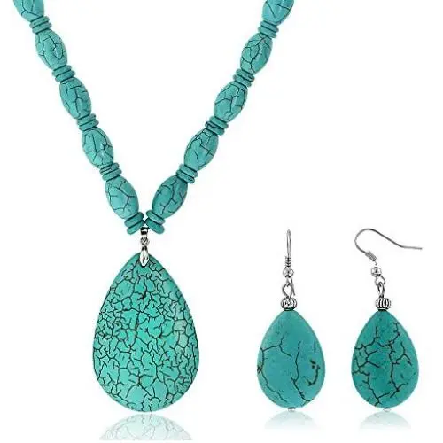 Gem Stone King 22 Inch Blue Simulated Turquoise Howlite Necklace with Drop Shape Pendant and Earring Set Gem Stone King 22 Inch Blue Simulated Turquoise Howlite Necklace with Drop Shape Pendant and Earring Set