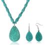 Gem Stone King 22 Inch Blue Simulated Turquoise Howlite Necklace with Drop Shape Pendant and Earring Set