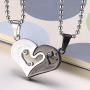 MMTTAO 2Pcs/Set His & Hers Matching Set Titanium Stainless Steel Couple Pendant Necklace for Men Women Lover Cubic Zirconia CZ Charms Pendant Friendship Relationship Promise Love Fashion Jewelry Gifts